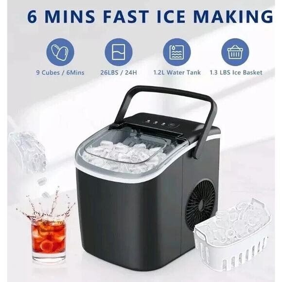 #6879 New CounterTop ICE maker Ready In 6 Mins ZX-IM-06D-WM-HM 26 lbs A Day